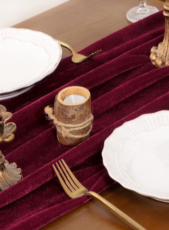 Socomi طقم مفرش طاولة مخملي أحمر بورغندي من سوكومي، قطعتان، مناسب لعيد الحب، مقاس 20 × 120 بوصة (10 أقدام)، قماش فاخر، مثالي لحفلات الزفاف، رأس السنة، وحفلات توديع العزوبية. - Image 4